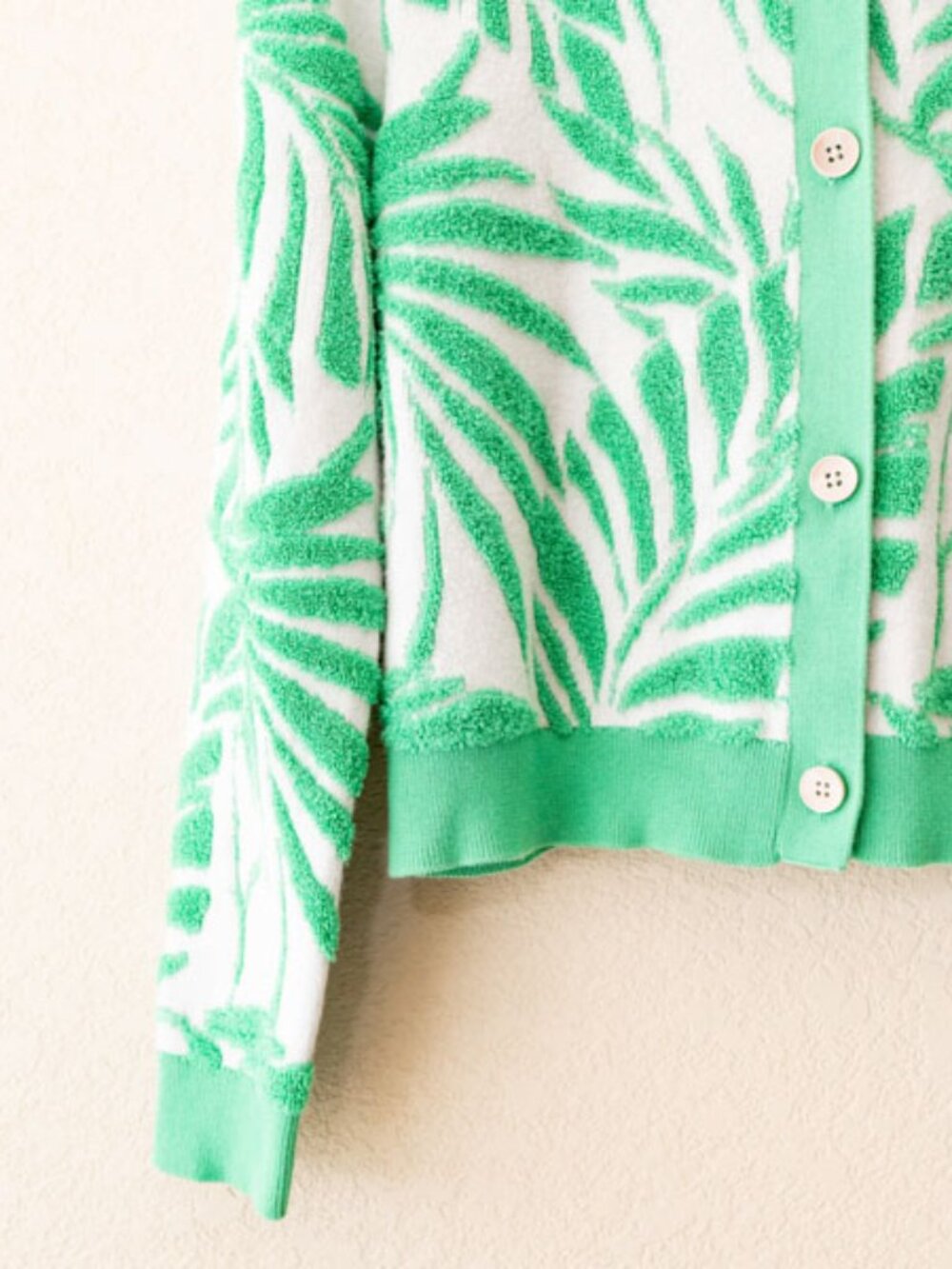 Cynthia Rowley Palm Leaf Cardigan Green White Tropical Sweater Medium - Picture 5 of 12